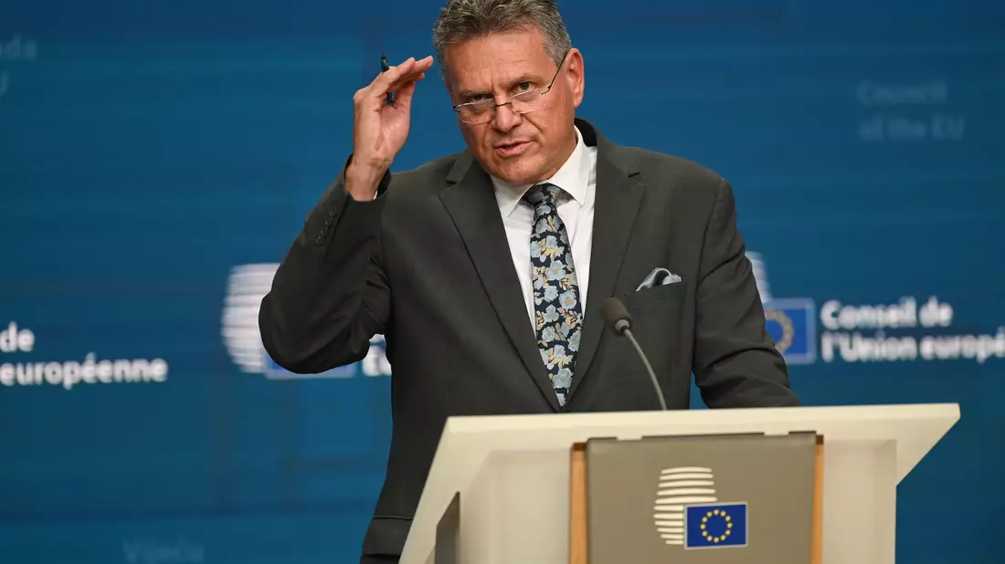 Stellte die gemeinsame US-EU-Erklärung in Brüssel vor: EU-Handelskommissar Maros Sefcovic. (Archivbild) - Bild: Ansgaar Haase/dpa