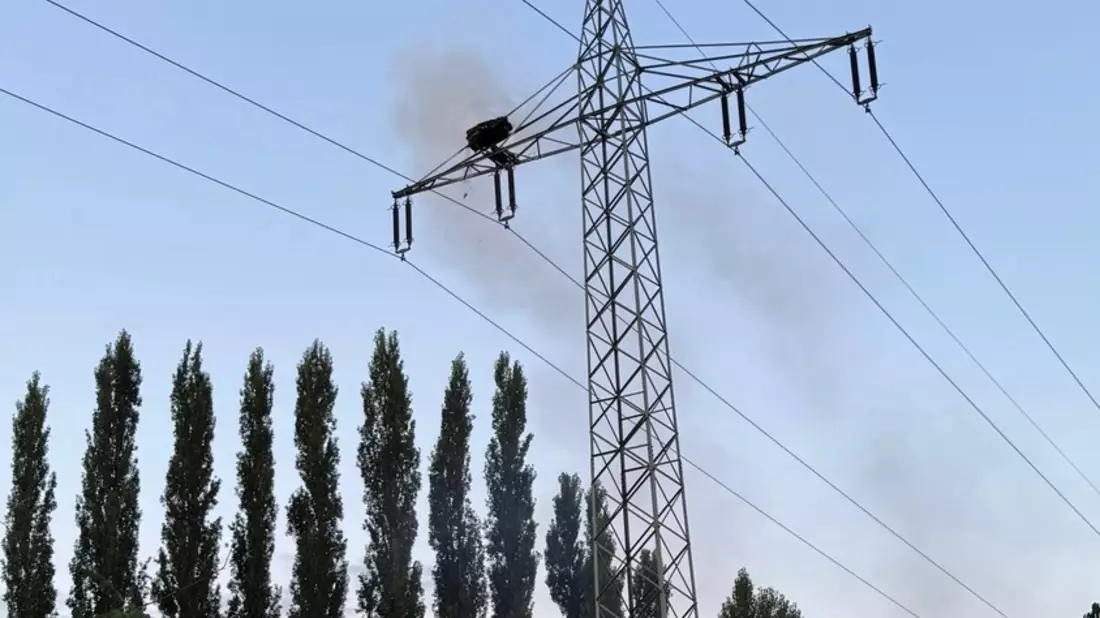 FW-OG: Leeres Storchennest brennt auf Hochspannungsmast - Bild: presseportal.de