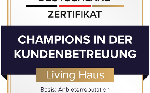 Living Haus ist Champion in der Kundenbetreuung 2025 / F.A.Z.-Institut kürt Living Haus für exzellente Service-Reputation - Foto: presseportal.de Living Haus ist Champion in der Kundenbetreuung 2025 / F.A.Z.-Institut kürt Living Haus für exzellente Service-Reputation - Foto: presseportal.de