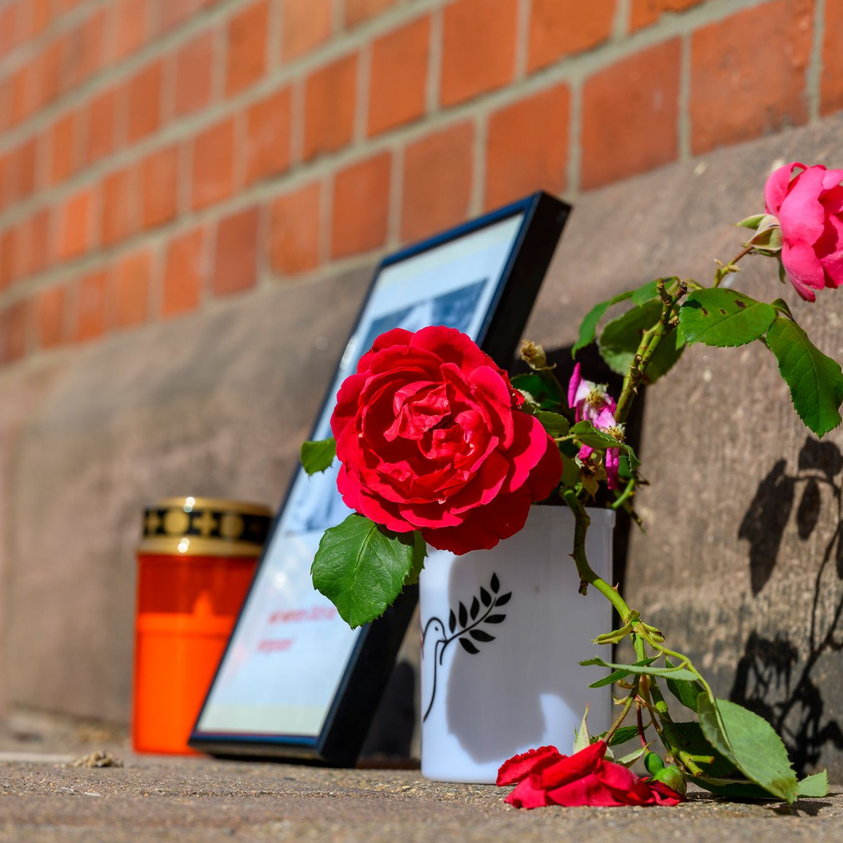Stilles Gedenken am Bahnhof Friedland: Rosen und Kerze erinnern an die verstorbene Jugendliche. - Foto: Swen Pförtner/dpa
