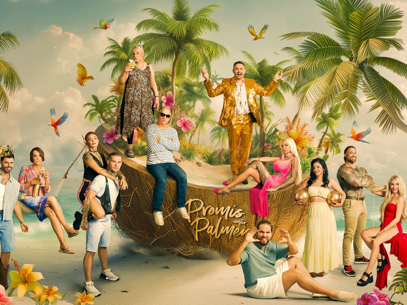 Martin Angelo Anoushka Renzi Edith Stehfest Eric Stehfest Silvia Wollny Claude-Oliver Rudolph Menderez Gina-Lisa Lohfink Dilara Kruse Kevin Wolter Franziska Temme Promis unter Palmen - Foto: Joyn/Gerhard Merzeder, presseportal.de