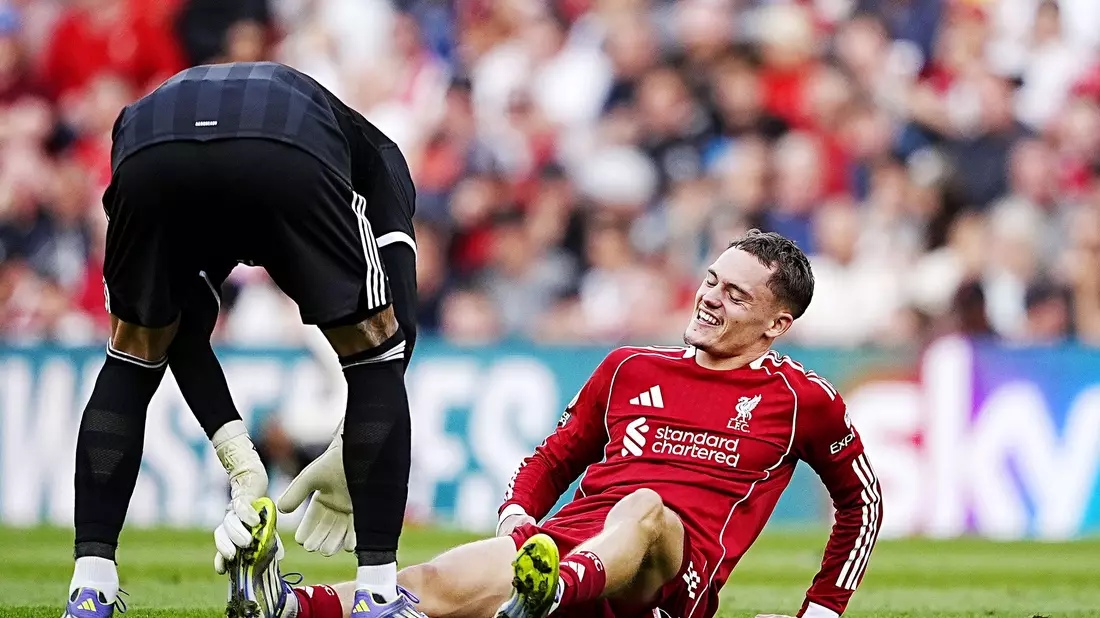 Florian Wirtz musste in Liverpool mit Schmerzen ausgewechselt werden.  - Bild: Peter Byrne/PA Wire/dpa