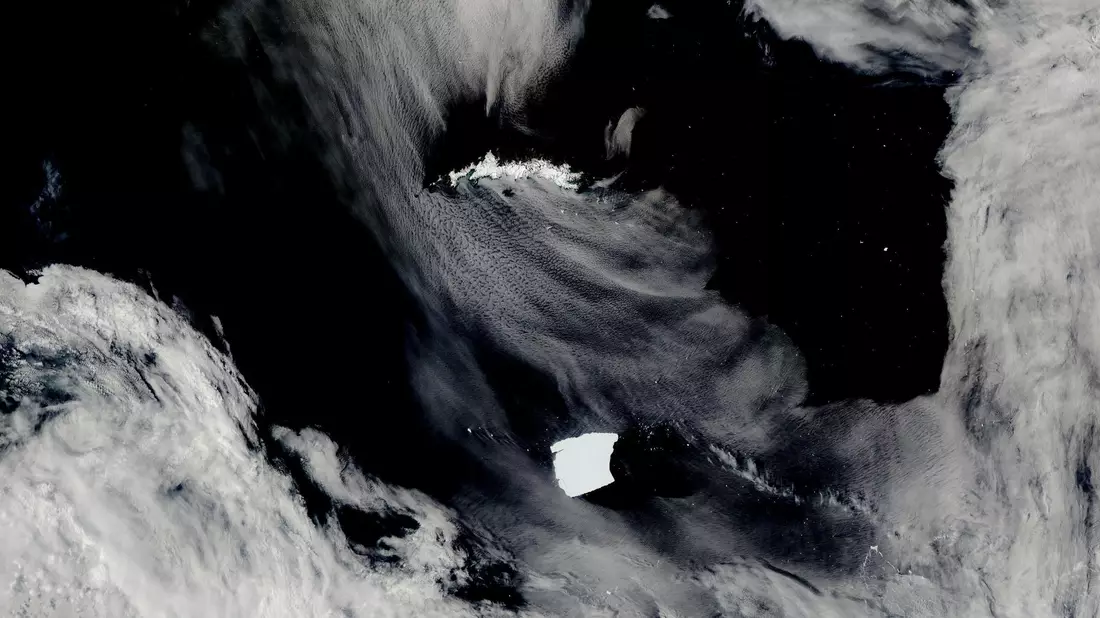 A23a Anfang des Jahres, als er auf die Insel Südgeorgien zusteuerte. - Bild: Uncredited/NASA Worldview/AP/dpa