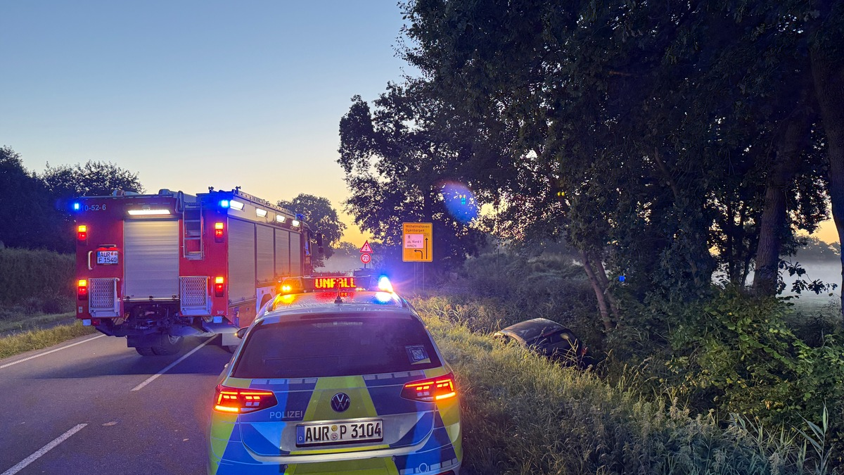 FW-AUR: Wagen von Bundesstraße in Graben gefahren - Foto: presseportal.de