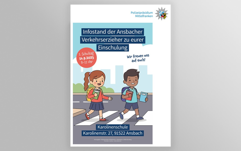 POL-MFR: (886) Schulstart in Bayern - Das Polizeipräsidium Mittelfranken informiert an einem Infostand in Ansbach über die Gefahren des Schulwegs - Erinnerung an die Einladung an Medienvertreter - Foto: presseportal.de