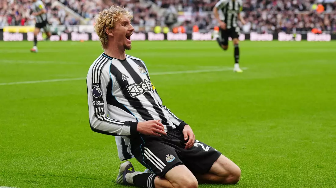 Nick Woltemade freut sich über sein erstes Tor für Newcastle. - Bild: Owen Humphreys/PA Wire/dpa