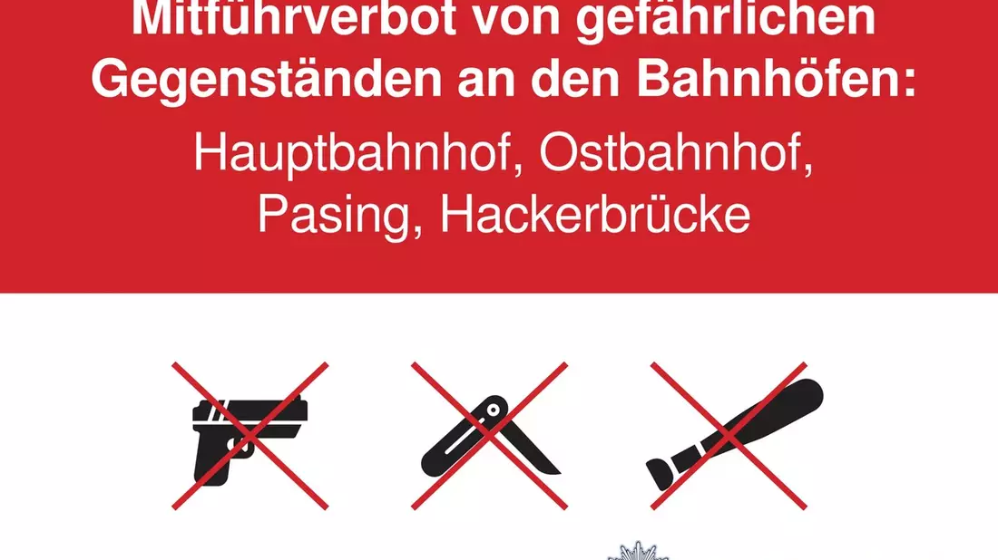 Bundespolizeidirektion München: Bundespolizeidirektion München erlässt temporäre Mitführverbote für gefährliche Gegenstände an Münchner Bahnhöfen und am S-Bahnhaltepunkt Hackerbrücke - Bild: presseportal.de