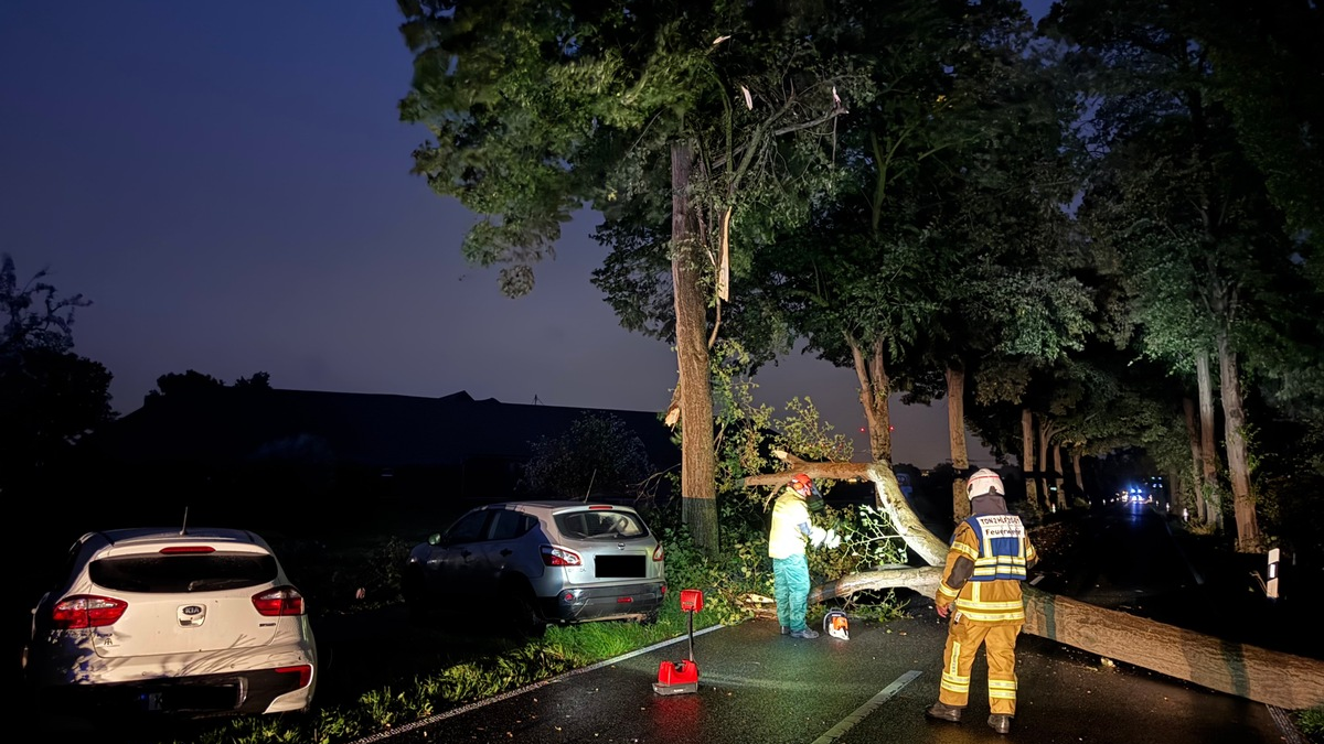 FW Tönisvorst: Ein umgestürzter Baum sorgte für einen Unfall zwischen zwei ausweichenden Fahrzeugen und sorgte für erhebliche Verkehrsstörung, verletzt wurde niemand - Foto: presseportal.de