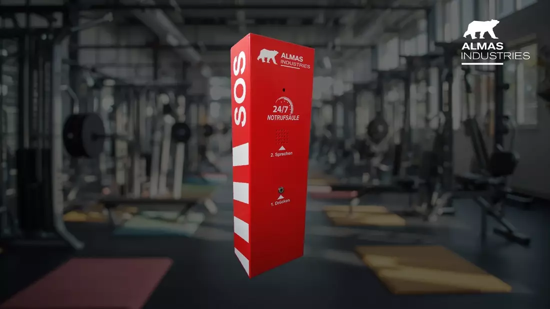 Sicherheit rund um die Uhr: die Notfallsäule von ALMAS INDUSTRIES für Sport- und Fitnessstudios - Bild: presseportal.de