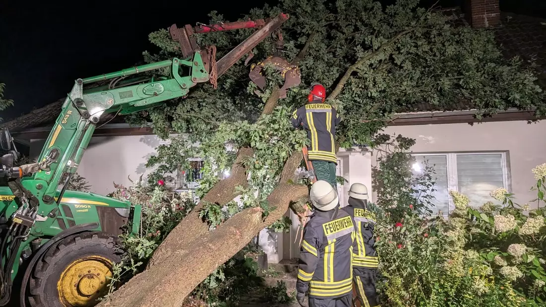 FFW Schiffdorf: Baum stürzt auf Haus - keine Person verletzt - Bild: presseportal.de