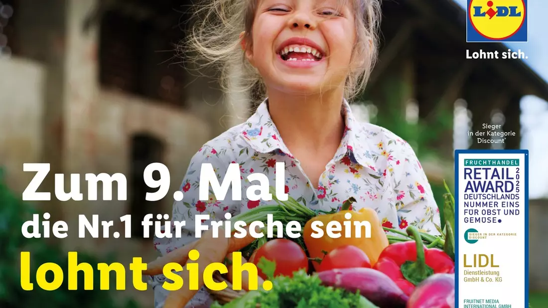 Neunmal an der Spitze: Lidl ist Deutschlands Champion für Obst und Gemüse / Lidl verteidigt seinen Titel und holt erneut den renommierten Fruchthandel Magazin Retail Award in der Kategorie Discount - Bild: presseportal.de