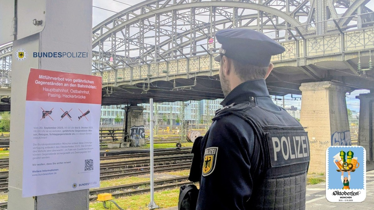 Bundespolizeidirektion München: Schlechtes Wetter - mehr Einsätze Mehrere Gewaltdelikte, Festnahmen Gesuchter und Verstöße gegen die Allgemeinverfügung des Mitführverbotes gefährlicher Gegenstände und Waffen - Foto: presseportal.de