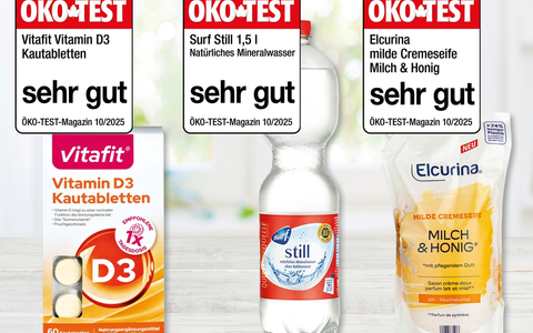 ÖKO-TEST zeichnet Mineralwasser, Cremeseife und Vitamin D mit Bestnote SEHR GUT aus / Dreimal sehr gut für NORMA-Produkte in der Ökotest Oktober-Ausgabe - Foto: presseportal.de