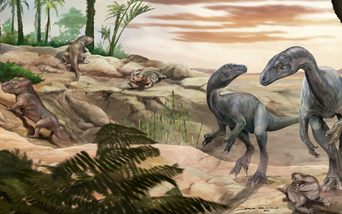 Künstlerische Darstellung des Dinosauriers Huayracursor jaguensis - Foto: Jorge Blanco/CONICET Argentina/dpa