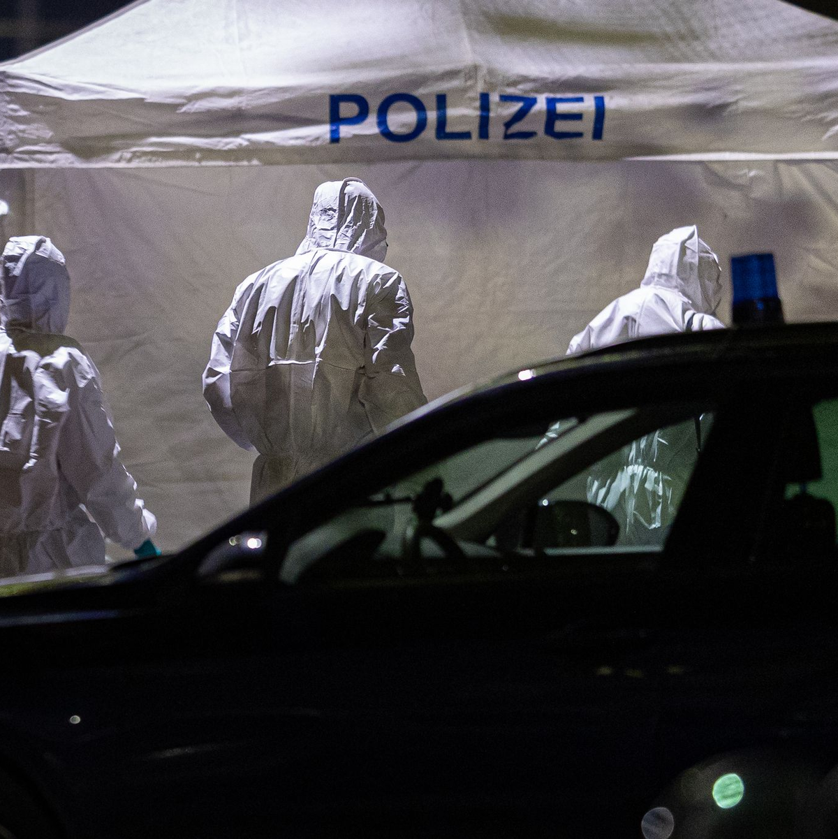 Auch Spürhunde sind im Einsatz. - Foto: Moritz Frankenberg/dpa