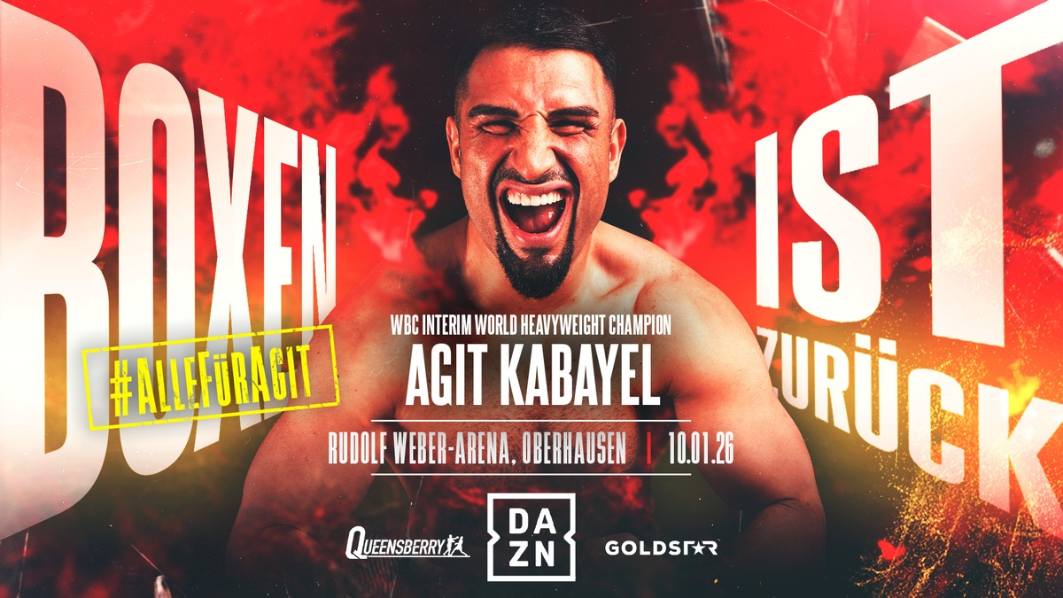 DAZN und Queensberry bringen die goldene Ära des Boxens in Deutschland zurück: Rising Star Agit Kabayel setzt seinen WBC Interimstitel am 10. Januar in Oberhausen aufs Spiel - live nur auf DAZN - Foto: presseportal.de