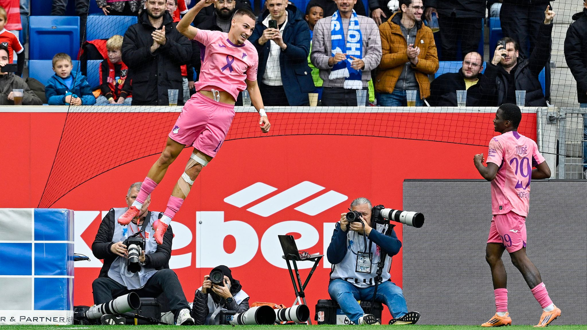 Hoffenheims Tim Lemperle (2.v.l.) darf sich gratulieren lassen. - Foto: Uwe Anspach/dpa