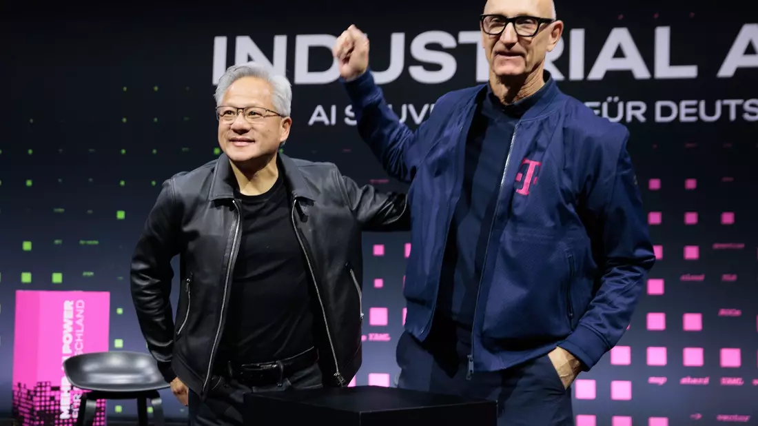 Nvidia und die Deutsche Telekom kooperieren bei einer KI-Fabrik in München.  - Bild: Carsten Koall/dpa