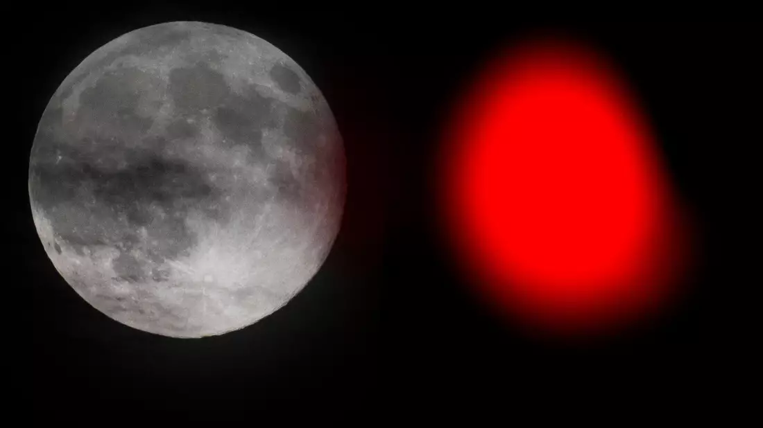 Der Mond ist teils mehr als 400.000 Kilometer von der Erde entfernt, am Mittwoch waren es rund 50.000 Kilometer weniger. - Bild: Boris Roessler/dpa