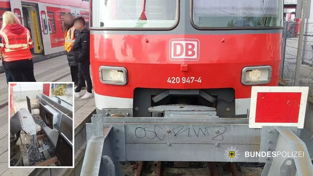 Bundespolizeidirektion München: S-Bahn touchiert Prellbock - Bild: presseportal.de