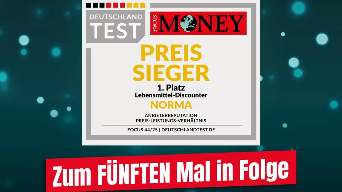 Erneut an der Spitze: FOCUS MONEY zeichnet NORMA als Deutschlands Preissieger 2025 aus / Nürnberger Lebensmittel-Discounter zum 5. Mal in Folge ganz vorne - Bild: presseportal.de