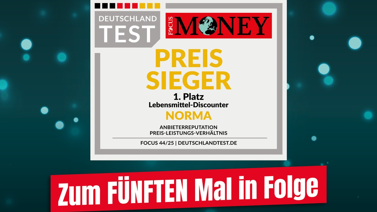 Erneut an der Spitze: FOCUS MONEY zeichnet NORMA als Deutschlands Preissieger 2025 aus / Nürnberger Lebensmittel-Discounter zum 5. Mal in Folge ganz vorne - Foto: presseportal.de