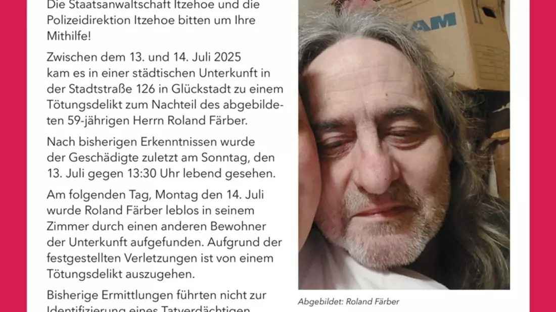 POL-IZ: 251107.4 Glückstadt: Belohnung für Zeugenhinweise nach Tötungsdelikt ausgelobt (Folgemeldung zu 251103.3) - Bild: presseportal.de