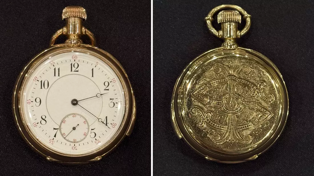 Eine goldene Titanic-Taschenuhr wurde für den Rekordpreis von mehr als 2 Millionen Euro versteigert. (Handout) - Bild: -/Henry Aldridge And Son Ltd/PA Media/dpa