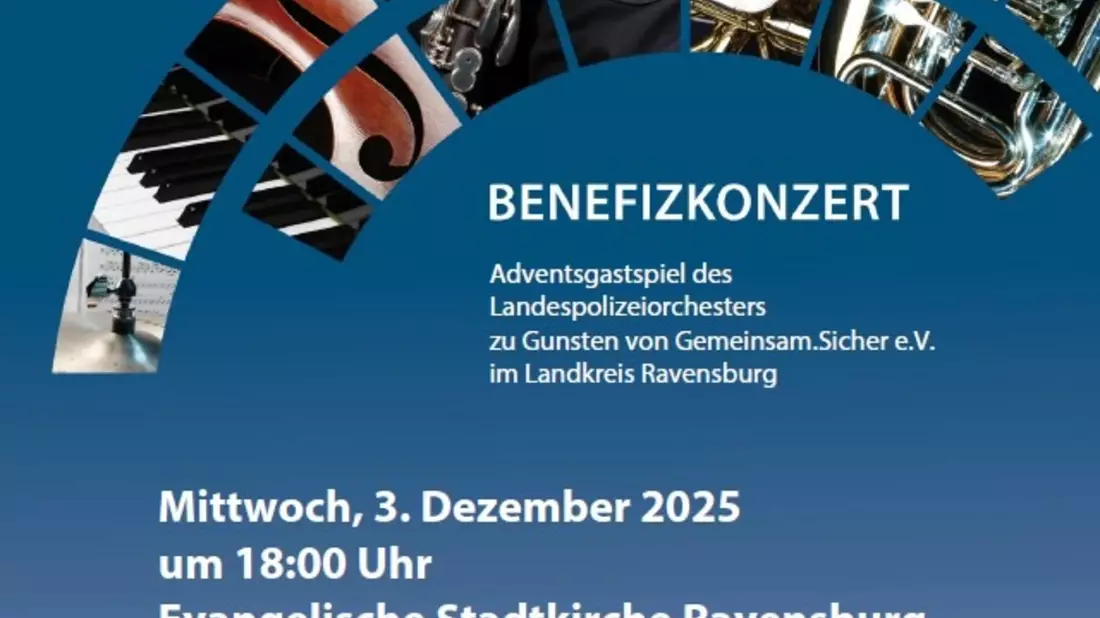 PP Ravensburg: Adventsgastspiel des Landespolizeiorchesters Baden-Württemberg am Mittwoch, 03.12.25, in der Evangelischen Stadtkirche Ravensburg - Bild: presseportal.de