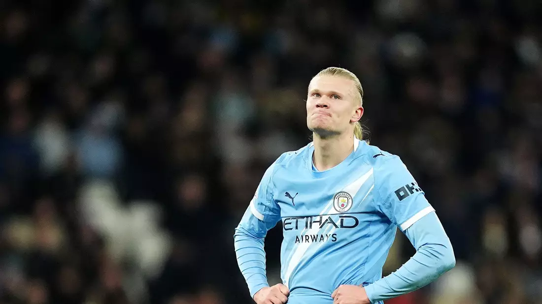 Hatte das Nachsehen: Manchesters Superstürmer Erling Haaland.  - Bild: Martin Rickett/PA Wire/dpa