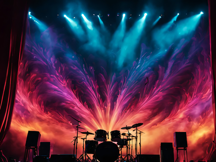 Bereit für den großen Auftritt: Das Drumset steht im Zentrum einer spektakulär ausgeleuchteten Konzertbühne. - Foto: THN