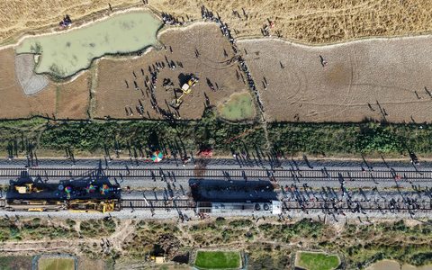 Ein Bagger hebt eine Grube aus, um den Kadaver eines Elefanten zu begraben, der bei der Kollision mit einem Zug ums Leben kam. - Foto: Anupam Nath/AP/dpa