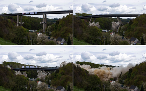 Im Mai 2023 wurde die alte Brücke gesprengt - 17.000 Tonnen Schutt mussten beiseite geräumt werden. (Archivbild) - Foto: Christoph Reichwein/dpa