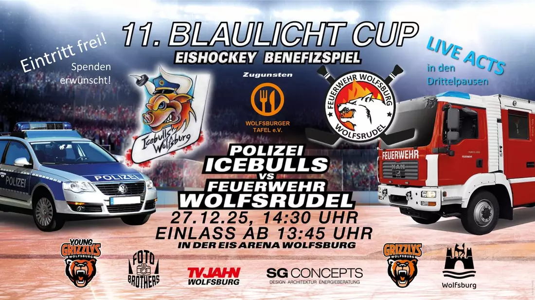 POL-WOB: 11. Blaulicht Cup in der Eis-Arena Wolfsburg - Polizei und Feuerwehr veranstalten Benefizspiel - Bild: presseportal.de