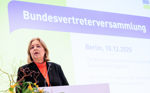 Bundesarbeitsministerin Bärbel Bas (SPD) vor Vertretern der Rentenversicherung im Dezember. (Archivbild) - Foto: Carsten Koall/dpa