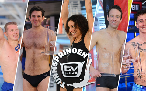 Fabian Hambüchen Steffen Groth Annabell Mandeng Peter Imhof Marcel Nguyen TV Total Turmspringen - Foto: Joyn/Willi Weber, presseportal.de