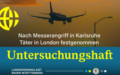 LKA-BW: Karlsruhe - Tatverdächtiger nach Auslieferung in Haft - Nachtrag zur Pressemitteilung vom 04. April 2025 Großeinsatz der Polizei am Karlsruher Hauptbahnhof nach gefährlicher Körperverletzung - Foto: presseportal.de