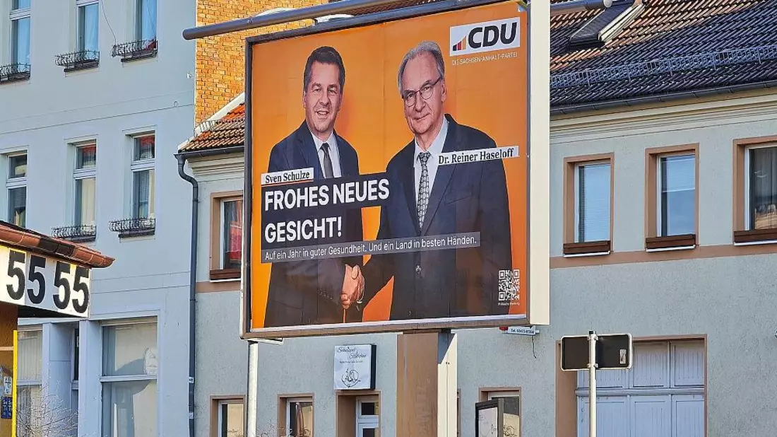 CDU-Plakat mit Sven Schulze und Reiner Haseloff am 07.01.2026 - Bild: via dts Nachrichtenagentur