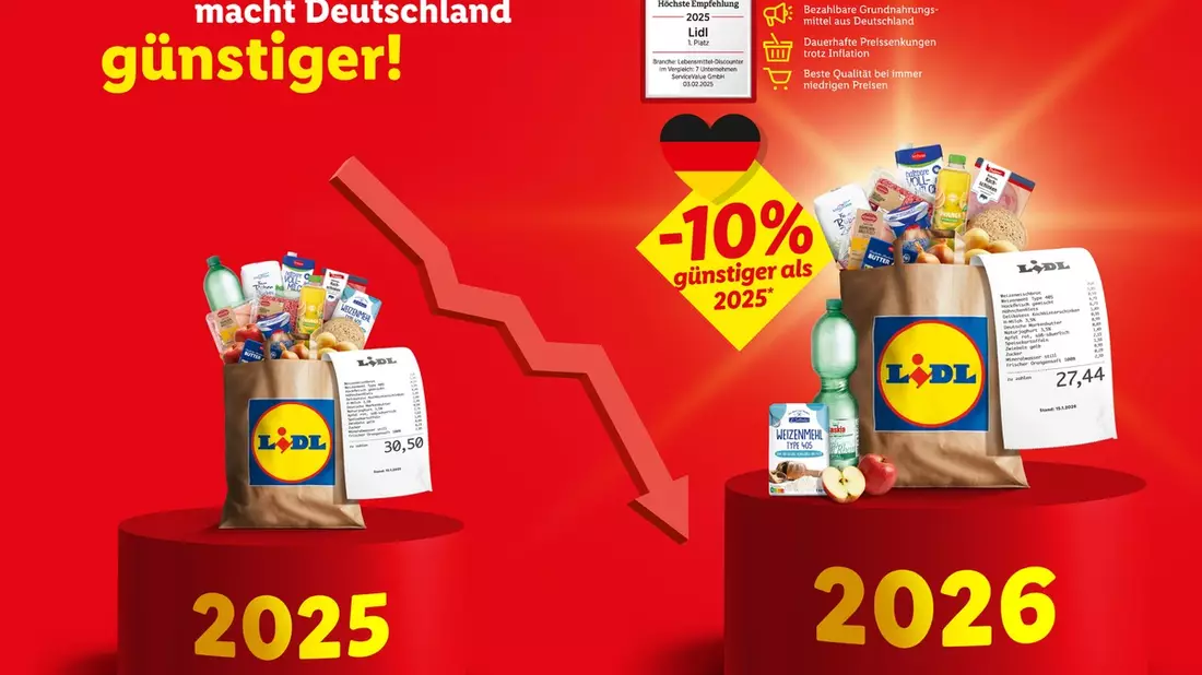 Der Lidl-Warenkorb: Grundnahrungsmittel 2026 rund 10 Prozent günstiger als im Vorjahr - Bild: presseportal.de
