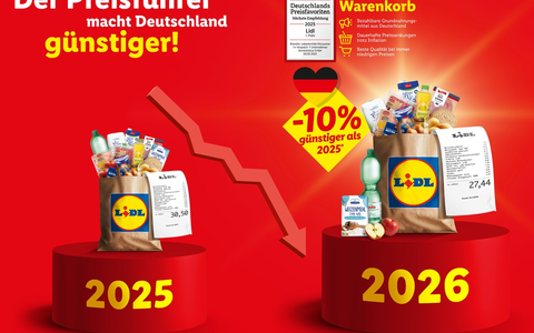 Der Lidl-Warenkorb: Grundnahrungsmittel 2026 rund 10 Prozent günstiger als im Vorjahr - Foto: presseportal.de