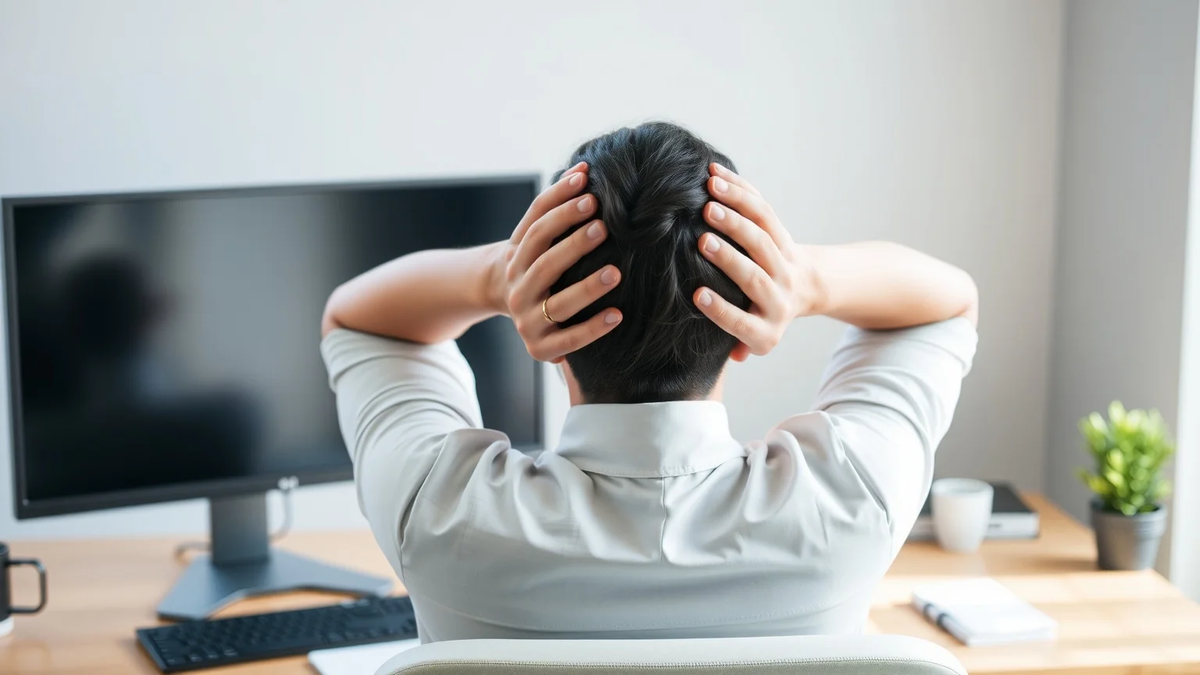 Kopf-in-Hände-Übung bekämpft den Büro-Nacken - Foto: über boerse-global.de