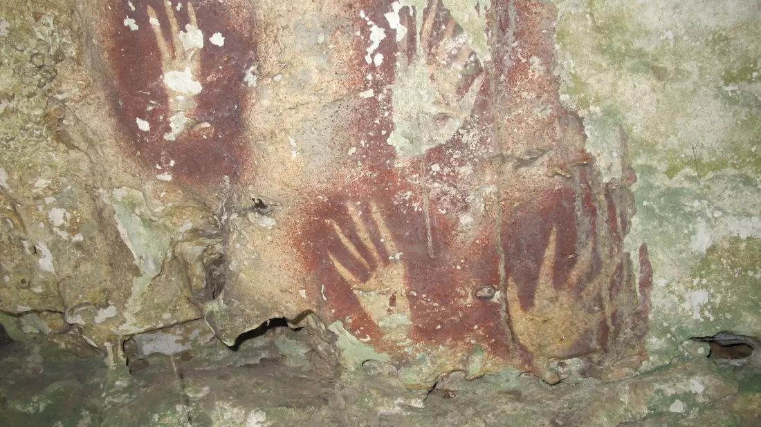 Warum die Finger verschiedener Höhlenkunst nachträglich verschmälert wurden, ist unklar. - Bild: Ahdi Agus Oktaviana/Griffith University/dpa