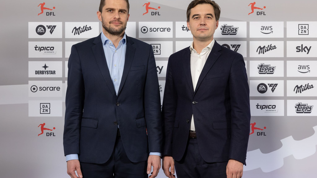 Marc Lenz (l.) und Steffen Merkel: Rekordzahlen beim Wirtschaftsreport der DFL. - Foto: Jürgen Kessler/dpa