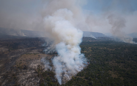 Hohe Temperaturen und starke Winde erschweren die Löscharbeiten. - Foto: Victor R. Carivano/AP/dpa