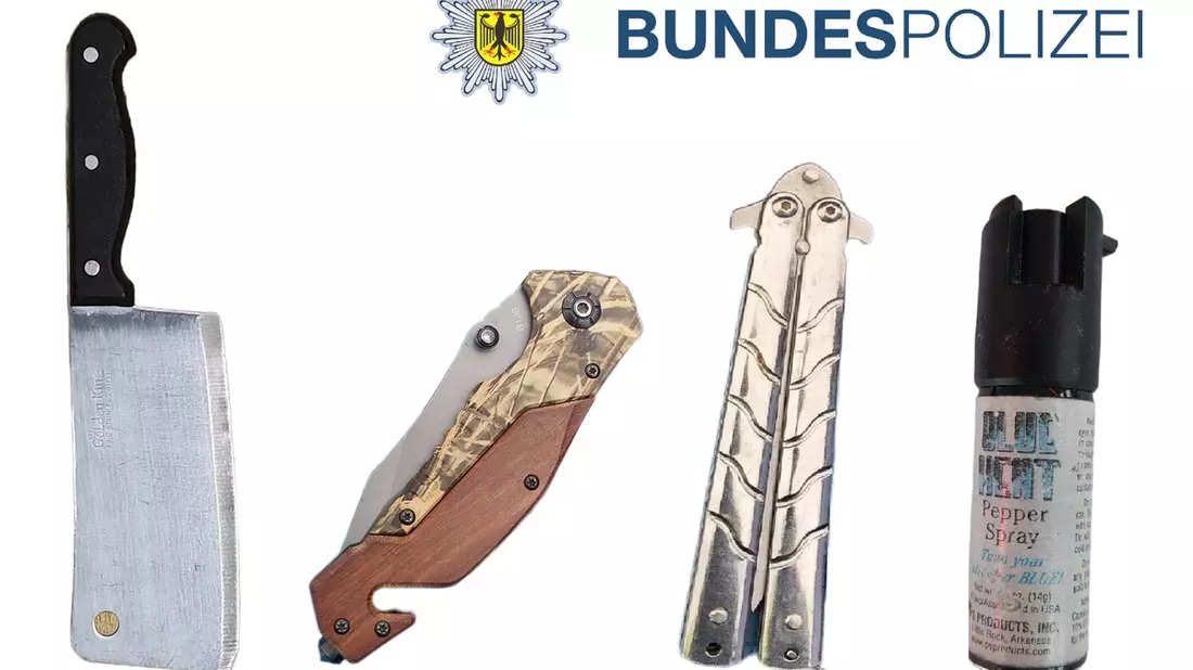 BPOLI LUD: Was nicht in die Grenzkontrolle gehört - Bundespolizei stellt verbotene Gegenstände sicher - Bild: presseportal.de
