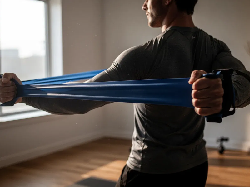 Widerstandsband-Übung bekämpft Rundrücken und Schulterprobleme - Foto: über boerse-global.de