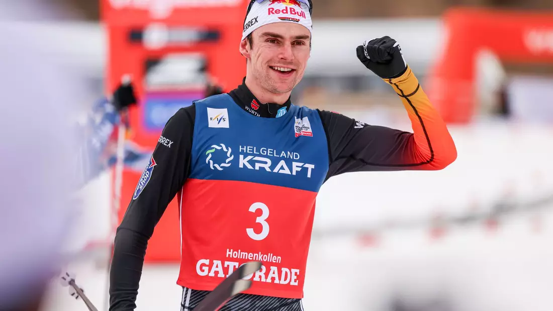 Stark im Zielsprint: Kombinierer Vinzenz Geiger - Bild: Christoffer Andersen/NTB/dpa