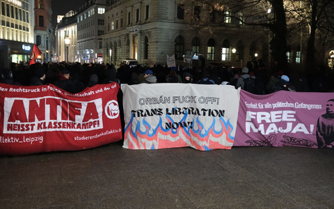 Linke Kundgebung im Stadtzentrum von Leipzig. - Foto: Sebastian Willnow/dpa