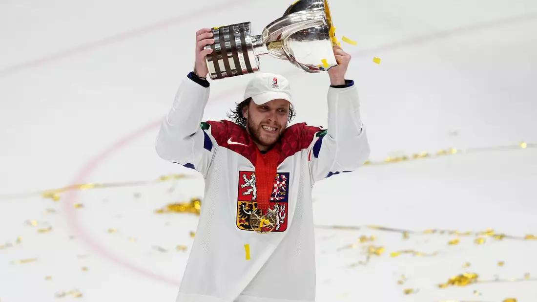 Weltmeister wurde Tschechiens Torjäger David Pastrnak bereits. (Archivbild) - Bild: Darko Vojinovic/AP/dpa