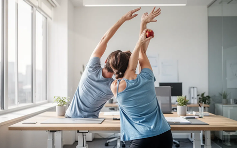 Äpfel pflücken: Einfache Übung gegen den Büro-Rücken - Foto: über boerse-global.de